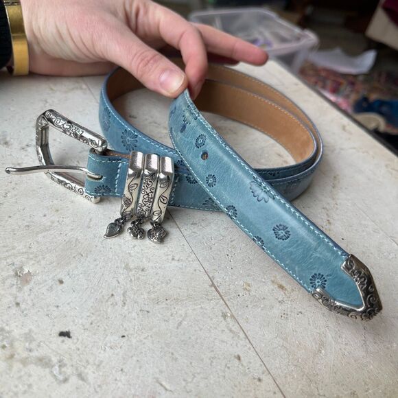 Brighton Blue Floral Tooled Leather Belt Charm Western Boho Y2K ML 32 main image 5